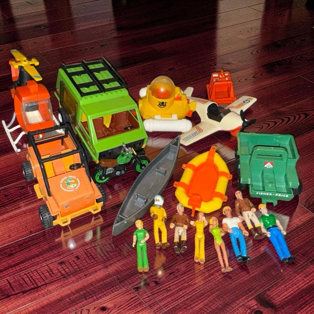 1977 Fisher-Price Adventure People Van, Airplane, Sub, Helicopter, 8 Figure Lot